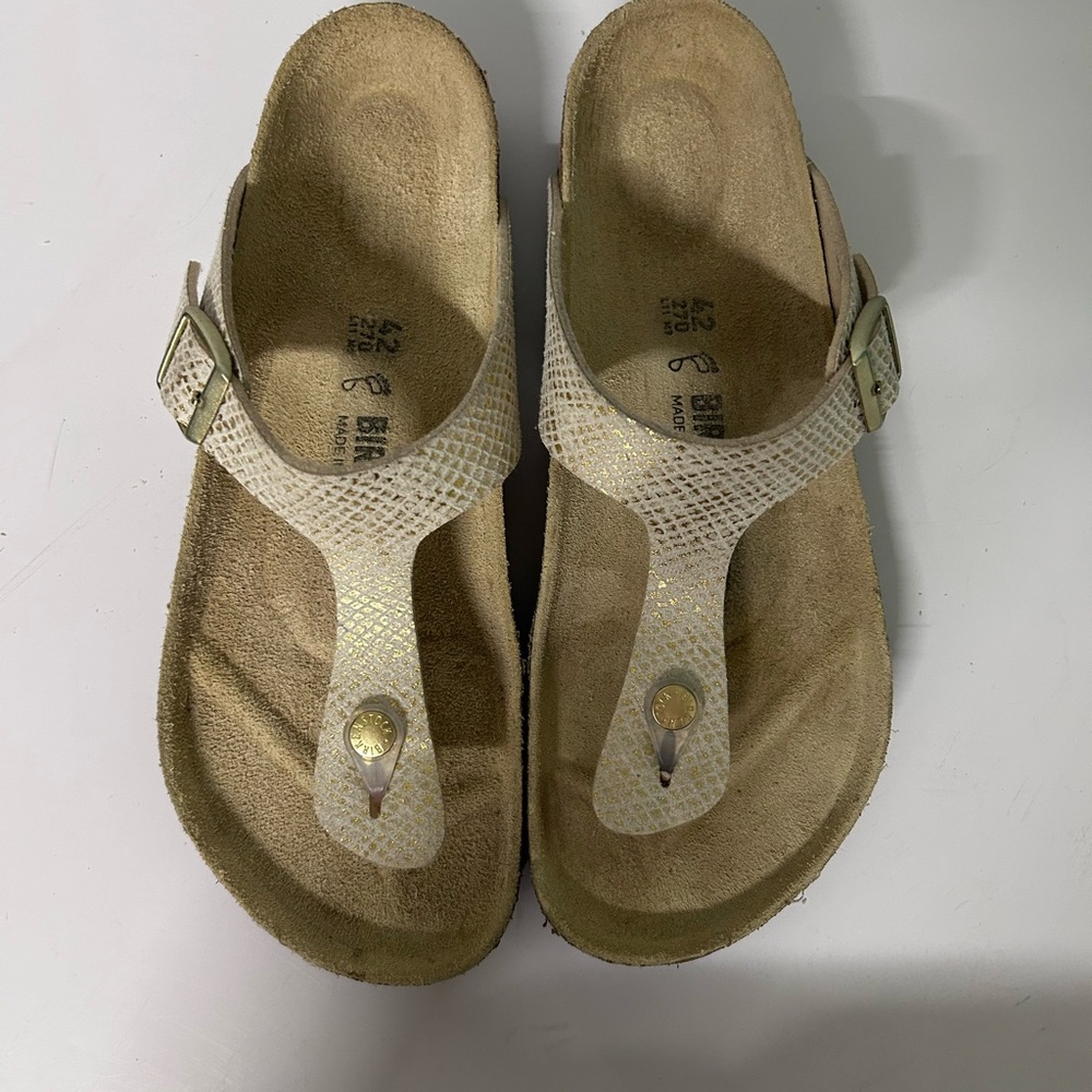 Birkenstock Beige Snake-Print Thong Sandals